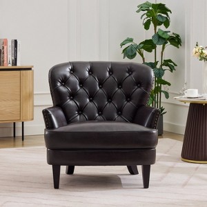 Vintage-Inspired Upholstered Lounge Chair with Nailhead Trim ,Solid Wood Legs for Stability and Elegant Curved Backrest for Comfort - 1 of 4