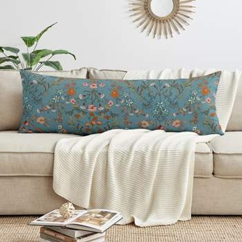 Sweet Jojo Designs Girl Body Pillow Cover (Pillow Not Included) 54in.x20in. Boho Floral Wildflower Blue and Orange