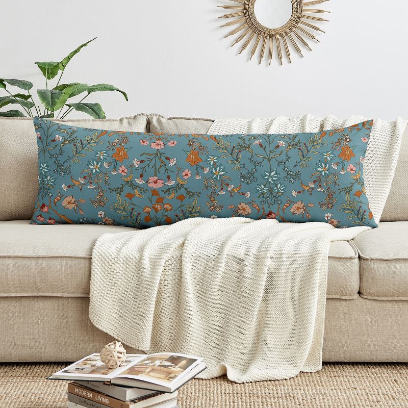 Sweet Jojo Designs Girl Body Pillow Cover (Pillow Not Included) 54in.x20in. Boho Floral Wildflower Blue and Orange, 1 of 7