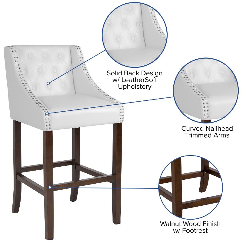 Merrick Lane Upholstered Barstool 30" High Transitional Tufted Barstool with Accent Nail Trim, 6 of 17