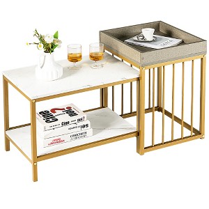 Costway 2PCS 2-Tier Nesting Coffee Sofa Side End Tables Narrow for Living Room Bedroom - 1 of 4