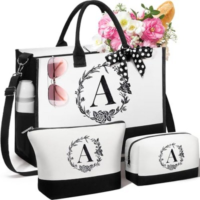 Personalized Christmas Gifts for Women, Initial Canvas Tote Bag & Make