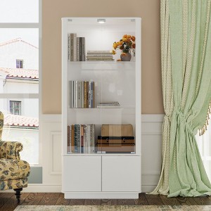 White Display Cabinet with Tempered Glass & Top Spotlight,Minimalist Bookcase,Collectibles Display & Storage,for Home Office/Study/Living Room - 1 of 4