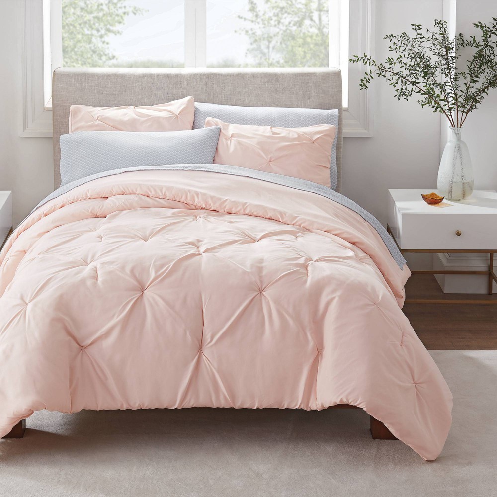 Photos - Bed Linen Serta Twin XL 2pc Simply Clean Pleated Duvet Set Blush  