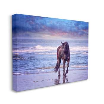 Stupell Industries Wild Horse on Beach Colorful Blue Sunset