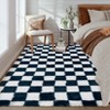 Plush Fluffy Living Room Rugs, Geometric Checkered Soft Fuzzy Bedroom Rug, Shag Floor Carpet for Nursery Kids Room - 4 of 4