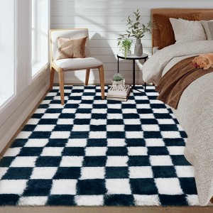 Modern Checkered Fluffy Rug Large Plush Rugs for Bedroom - 1 of 4