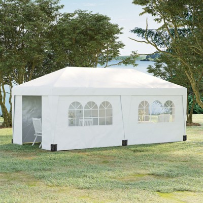 VisioGear 10'*19.5' Pop Up Canopy Tent with Sidewalls, Height Adjustable Party Tent, Event Shelter with Double Doors, White, 232.25"*117"*112.25"