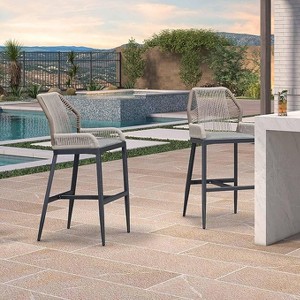 PURPLE LEAF 2 Pieces Bar Stools Patio Modern Rattan Barstools Aluminum Woven Tall Bar Chairs with Cushions for Outdoor Kitchen Island Garden - 1 of 1