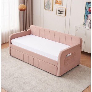Twin Daybed with Trundle - Upholstered Pink Sofa Bed, Wood Slat Support & Space-Saving Design for Small Spaces & Guest Rooms - 1 of 4