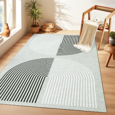 Modern Washable Geometric Rugs, Soft Living Room Rugs, Arched Pattern Area Rugs, Non-Slip Bedroom Rugs, Indoor Floor Rugs