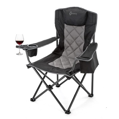 Arrowhead Outdoor Portable Folding Camping Quad Chair w/ 6-Can Cooler, Heavy-Duty Carrying Bag, Supports up to 450lbs (Charcoal Black)