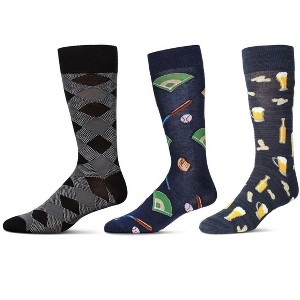 MeMoi Men's 3 Pair Pack Novelty Sports Crew Socks - 1 of 2