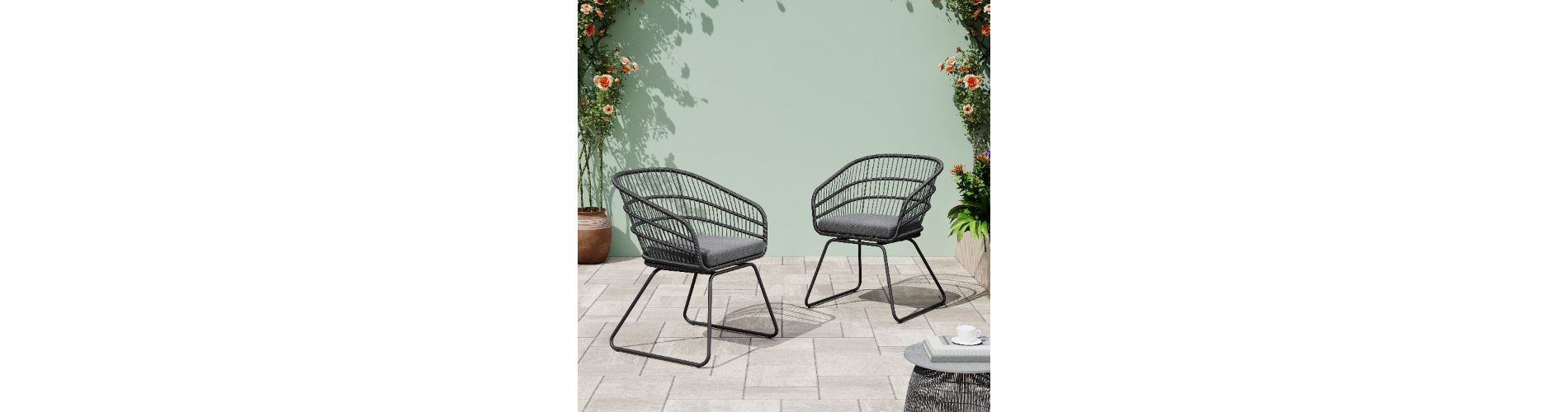 Lyngins 2-Piece Outdoor Club Chair, Wicker-Wrapped Tub Structure Patio Accent Chair, Water-Resistant Cushions, Splayed Sled Legs, Outdoor Chair -Gray