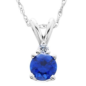 Pompeii3 1ct Blue Sapphire & Diamond Solitaire Pendant 14K White Gold - 1 of 4