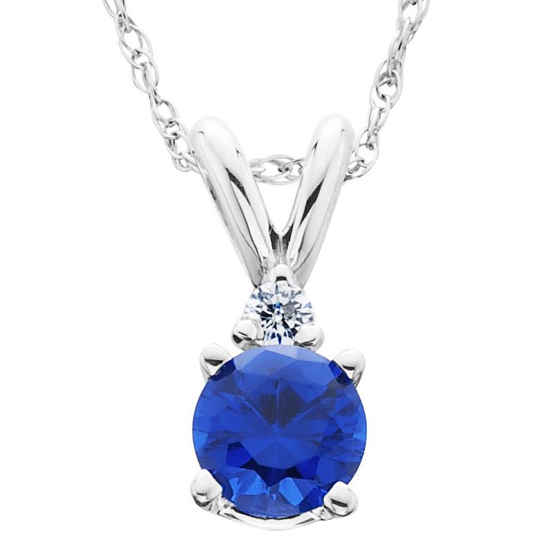 Pompeii3 1/2Ct Synthetic Blue Sapphire & Natural Diamond Solitaire Pendant 14K White Gold, 1 of 5