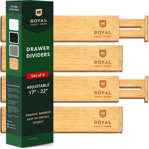 Adjustable Bamboo Drawer Dividers Organizers (17 - 22") - 4-Pack Expandable Drawer Organization Separators for Kitchen & More - Royal Craft Wood - 1 of 4