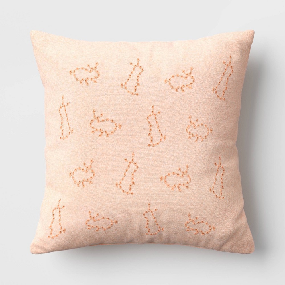 Chambray Eyelet Bunny Easter Square Throw Pillow Peach - Threshold