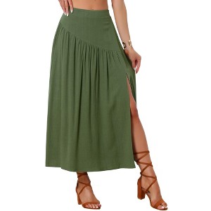 Allegra K Women's Elastic Waist Side Zipper Swing Casual Boho Midi A-Line Skirt - 1 of 4