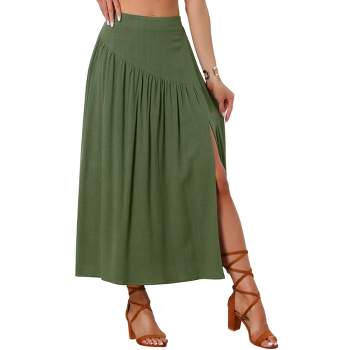 Allegra K Women's Elastic Waist Side Zipper Swing Casual Boho Midi A-Line Skirt