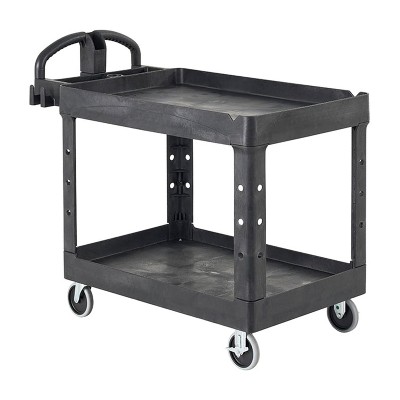 2-Shelf Utility/Service Cart, Medium, Black, Lipped Shelves, Warehouse/Garage/Cleaning