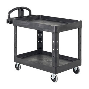 2-Shelf Utility/Service Cart, Medium, Black, Lipped Shelves, Warehouse/Garage/Cleaning - 1 of 4