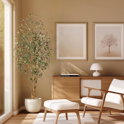 Artificial Olive Tree, Tall Fake Olive Trees with Realistic Trunk, Leaves, Fruits, Fake Olive Trees Potted Topiary Tree with Dried Moss for Home