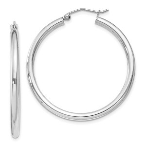 Black Bow Jewelry 2.5mm, Sterling Silver, Classic Round Hoop Earrings - 35mm (1 3/8 In.) - 1 of 4