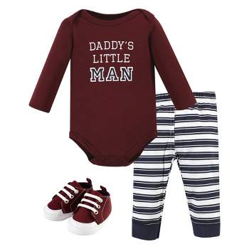 Hudson Baby Infant Boy Cotton Bodysuit, Pant and Shoe Set, Boy Daddy Long Sleeve