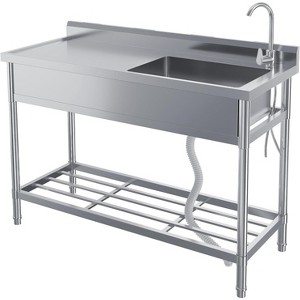 Stainless Steel Utility Sink, 28" Free Standing Indoor Outdoor Single Bowl Kitchen Laundry Sink with Cold and Hot Water Pipe - 1 of 4
