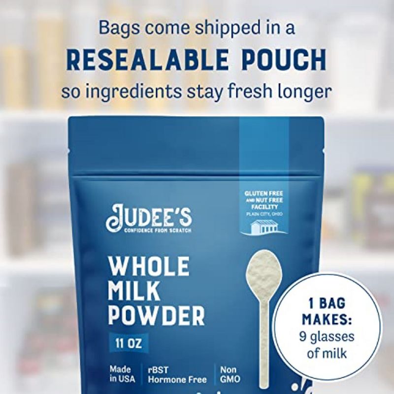 Judee's Gluten Free Whole Milk Powder 11 Oz, 100% Non-GMO, Hormone-Free, Gluten & Nut-Free, Shelf Stable, Travel Ready, Pantry Sta Made in USA, 3 of 8
