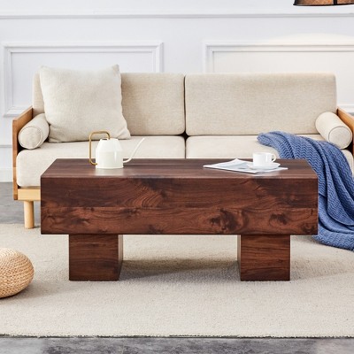 Damerin Modern Texture MDF Rectangular Coffee Table Easy Assembly-Walnut