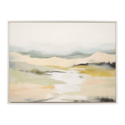 Sylvie Tranquil Landscape Abstract Canvas Painting with White Beaded Frame
