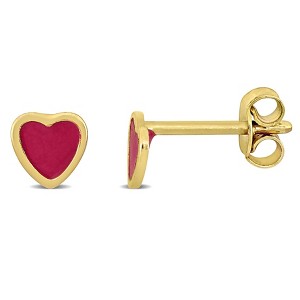 EVERLY JEWELRY | 14k Yellow Gold Enamel Heart Stud Earrings - 1 of 4