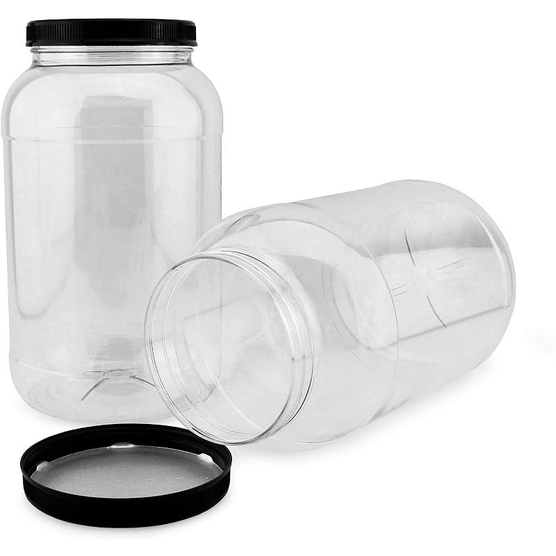 Cornucopia Brands Round Gallon Plastic Jars 2pk; Clear Round Containers w/ Black Ribbed Lids 4-Quart Large Size, 5 of 6