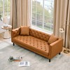81" Leather Couch, Handmade Button Tufted 3 Seater Sofa, Chesterfield Sofa with Deep Seat and 2 Pillows - 2 of 4