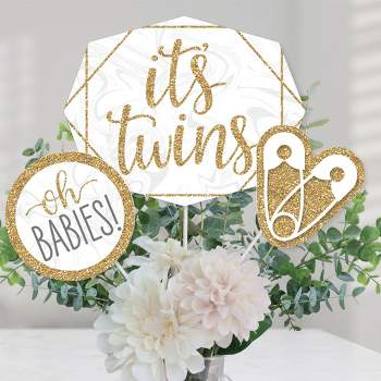 Big Dot of Happiness It's Twins - Gold Twins Baby Shower Centerpiece Sticks - Table Toppers - Set of 15