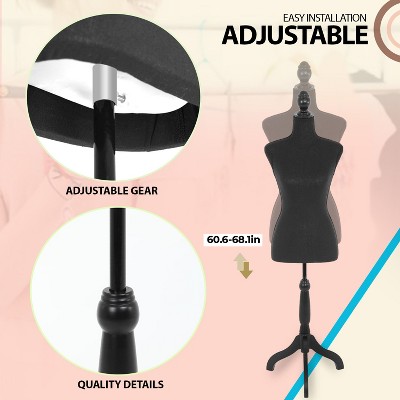 Adjustable Black Female Mannequin with Wooden Tripod Stand
