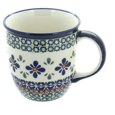 Blue Rose Polish Pottery Mosaic Flower Plain Coffee Mug