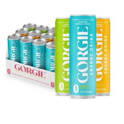 Gorgie Tropical Variety, Sugar-free Natural Energy Drink Sparkling - 12 Fl Oz Can (Pack of 12)