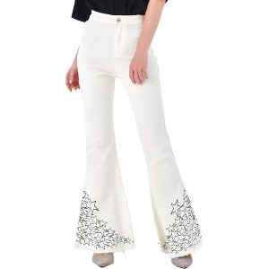 Anna-Kaci Classic Retro High Waist Long Denim Frayed Hem Bell Bottom Jeans - 1 of 4