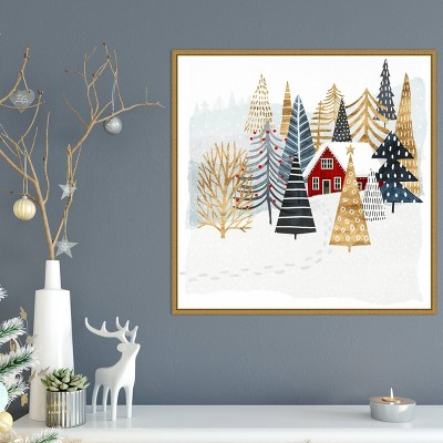 22" x 22" Gold Framed Christmas Chalet Canvas Wall Art