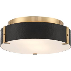 Possini Euro Design Elise Mid Century Modern Ceiling Light Flush-Mount Fixture 12 1/2" Gold 2-Light Black Shade for Bedroom House - 1 of 4