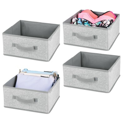 Image of mDesign Soft Fabric Closet Organizer Box with Front Pull Handle, 4 Pack, Gray