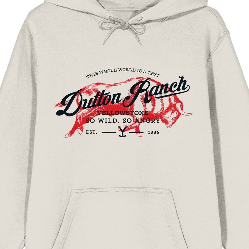 Yellowstone Dutton Ranch Red Bull Long Sleeve Sand Men's Hooded Sweatshirt, 2 of 4