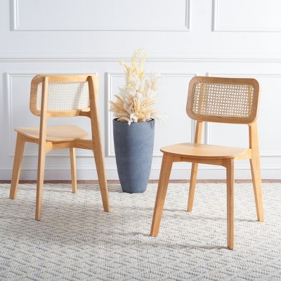 Natural Wood and Cane Low Slat Dining Chair Set