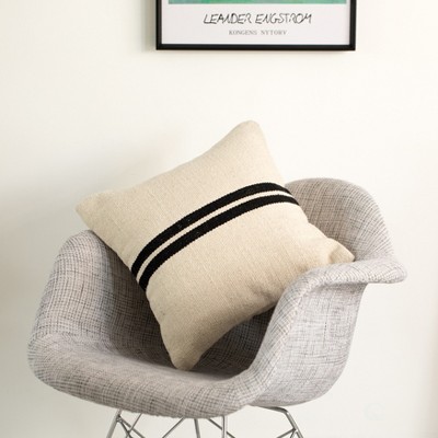 16" Handwoven Cotton Throw Pillow with Black Stripes