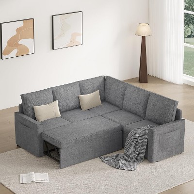 Dyonery L-shaped modular sofa, with pull-out bed, high-quality linen modular modular sofa, 78-inch convertible sleeping sofa bed, living room sofa