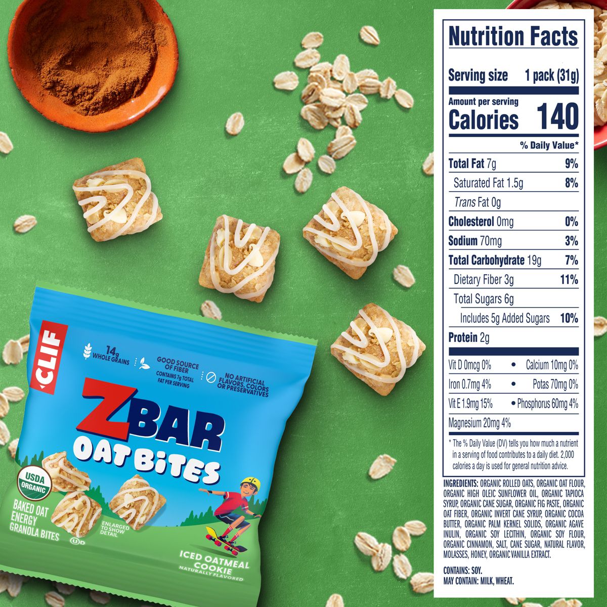 Zbar Oat Bites Organic Iced Oatmeal Cookie Baked Oat Energy Granola Bites Snacks for - 6.6oz/6ct - thumbnail 3