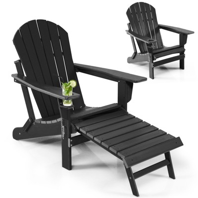 Tangkula Adirondack Chair W/Ergonomic Design&Ottoman Outdoor Armchair HDPE chair for Yard&Patio Black/Coffee/Grey/Turquoise/White